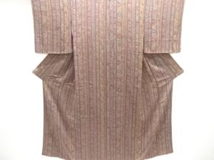 未使用品　仕立て上がり　縮緬地縞に唐花模様小紋着物